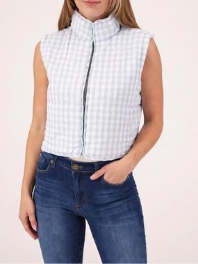 Thread & Supply Blue and White Gingham Quilted Puffer Vest